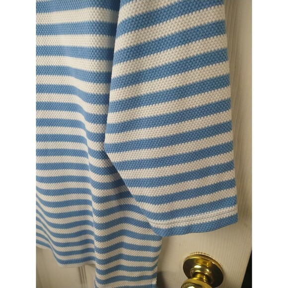 Kenneth Too Woman L Blue White Nautical Striped 3/4 Sleeve Lace Shoulder Casual - Picture 6 of 8